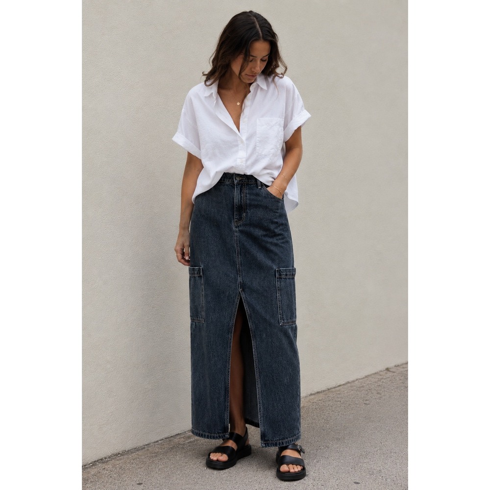 NWT Old Navy Minimalist Cargo Denim Maxi Skirt 16 Utility Column 90s Dark Wash
